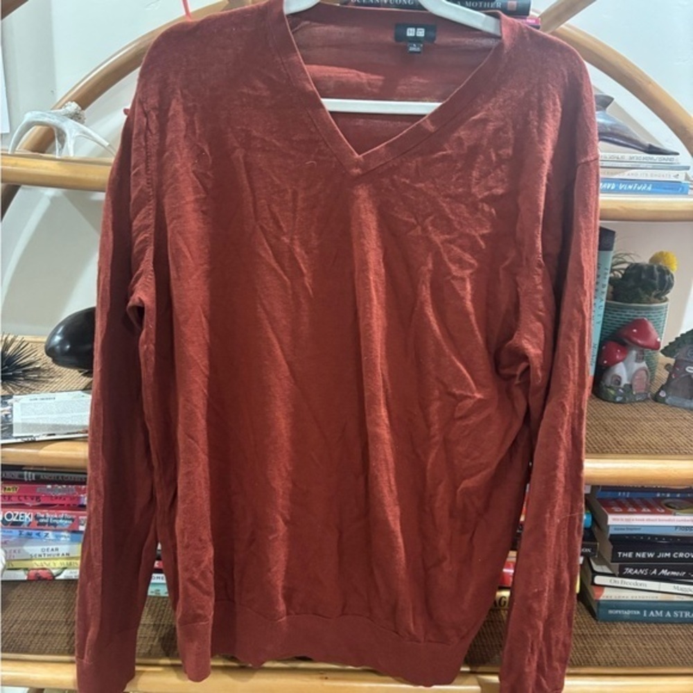 Uniqlo Wool Men's V-Neck Sweater - Deep Rust